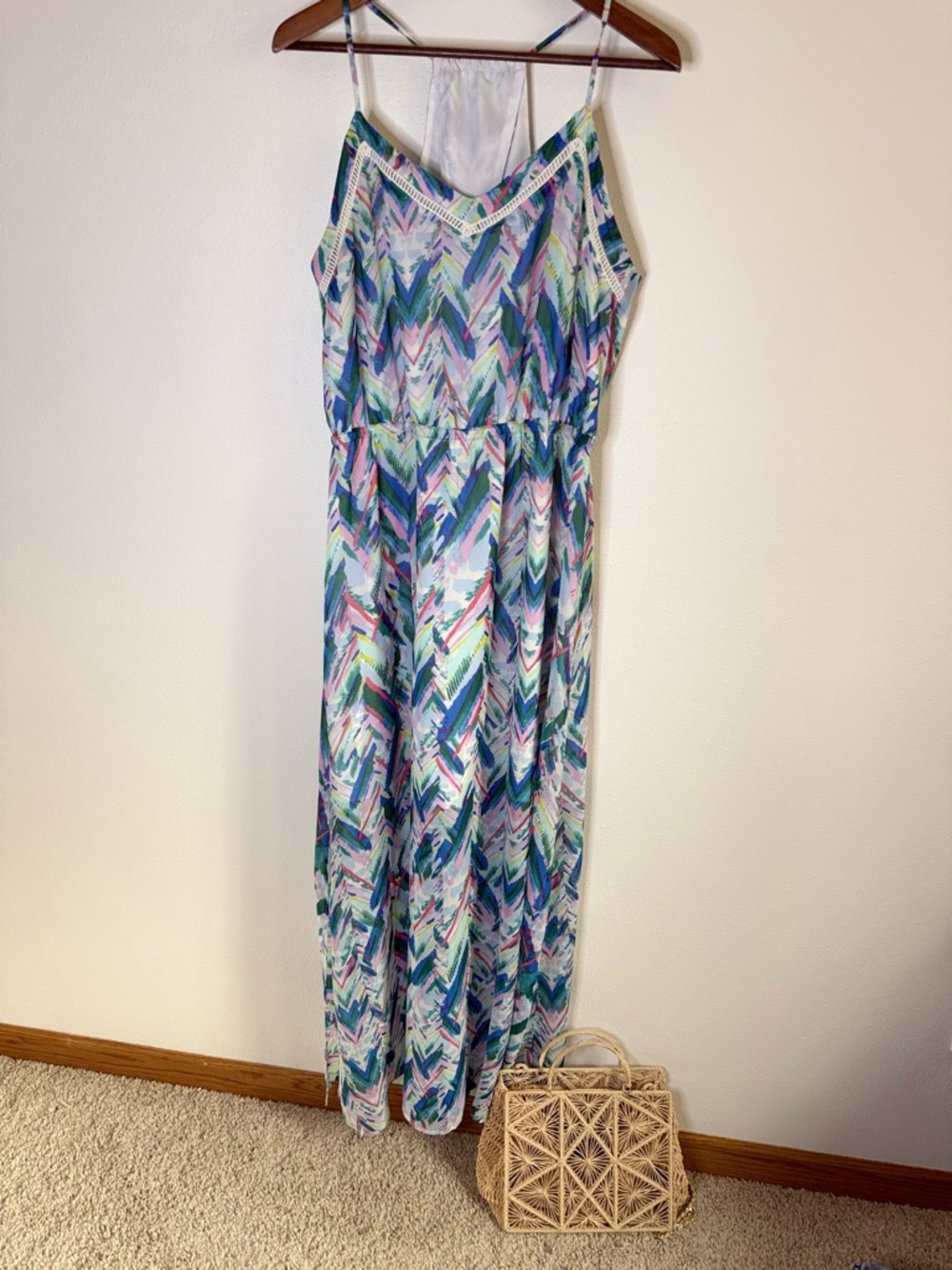 Chevron Print Maxi Dress Boho Summer Sundress Sleeveless Size L - Picture 6 of 9